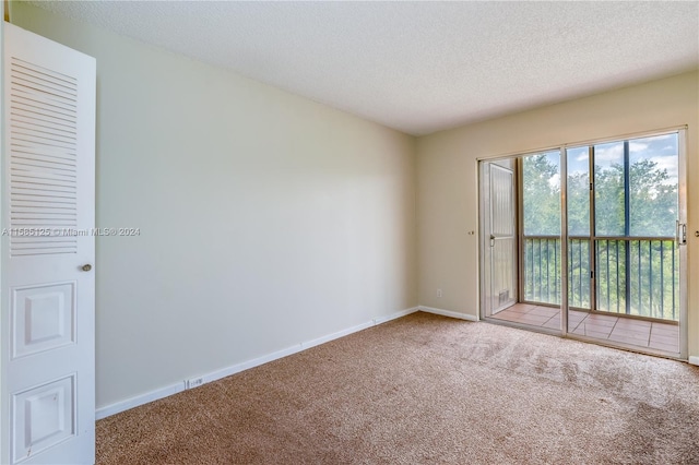 carpeted empty room featuring a textured ceiling