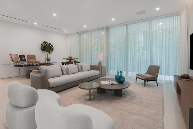 living room with a wall of windows and a wealth of natural light