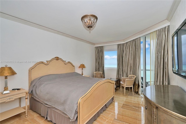 bedroom with ornamental molding