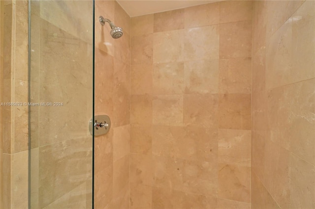 interior details featuring a tile shower