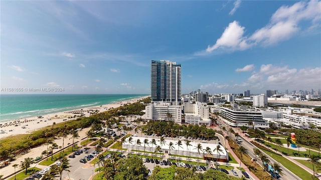 bird's eye view with a beach view and a water view