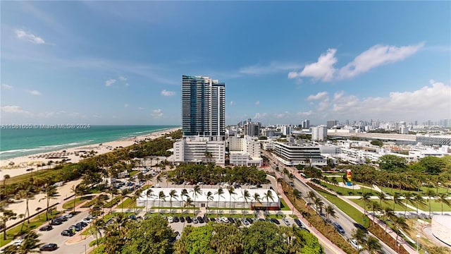 aerial view featuring a beach view and a water view