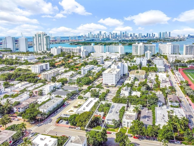 aerial view featuring a water view