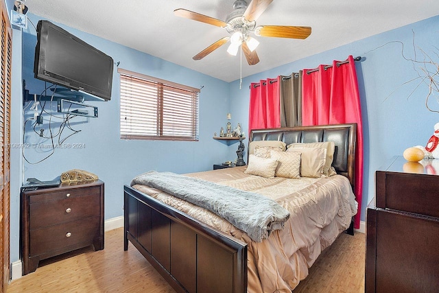 bedroom with ceiling fan and wood-type flooring