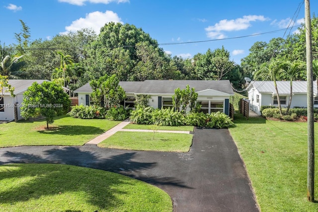 ranch-style house featuring a front yard