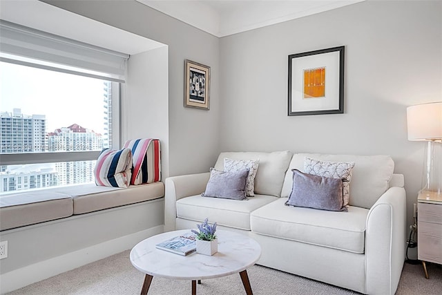 living room with carpet flooring