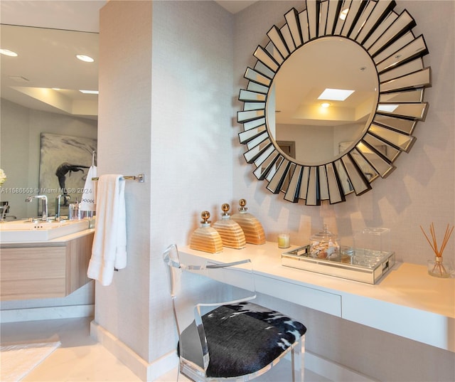 bathroom featuring tile flooring and oversized vanity