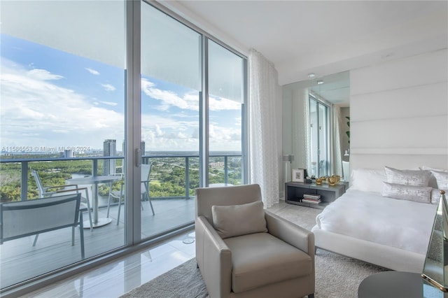 interior space with tile floors and expansive windows