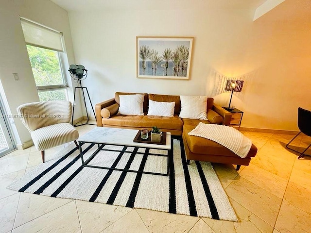 living room featuring tile flooring