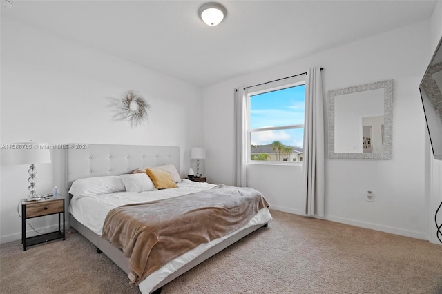 bedroom featuring light colored carpet