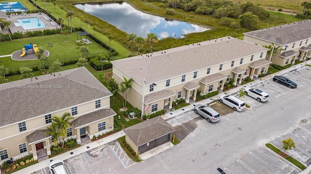 bird's eye view featuring a water view