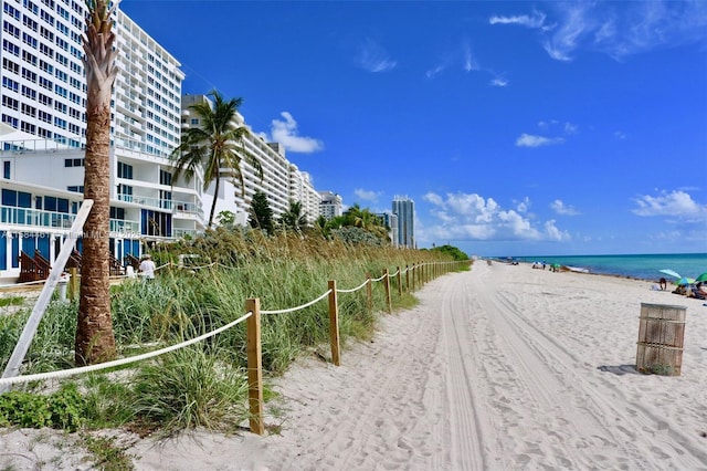 property view of water with a beach view