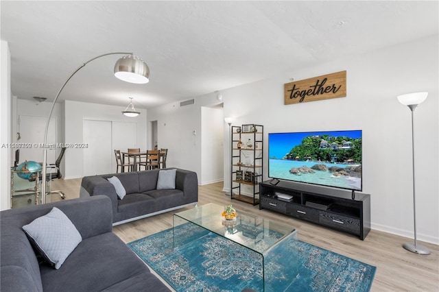 living room with hardwood / wood-style flooring