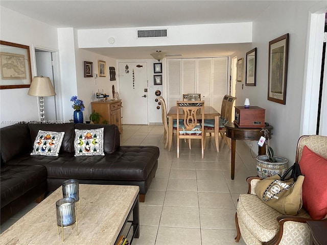 living room with light tile floors