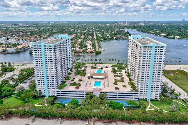 aerial view with a water view