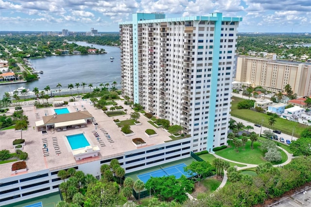 drone / aerial view featuring a water view