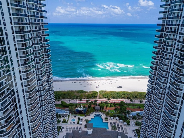 view of water feature with a view of the beach