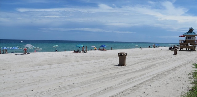 view of water feature with a view of the beach