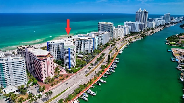 aerial view with a water view