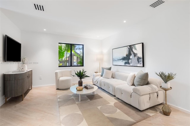 living room with light wood-type flooring