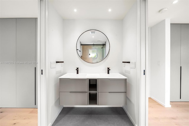 bathroom with vanity and hardwood / wood-style floors