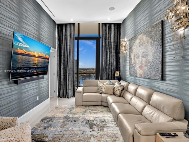 living room with expansive windows