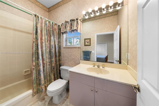 full bathroom featuring vanity, toilet, and shower / bath combo