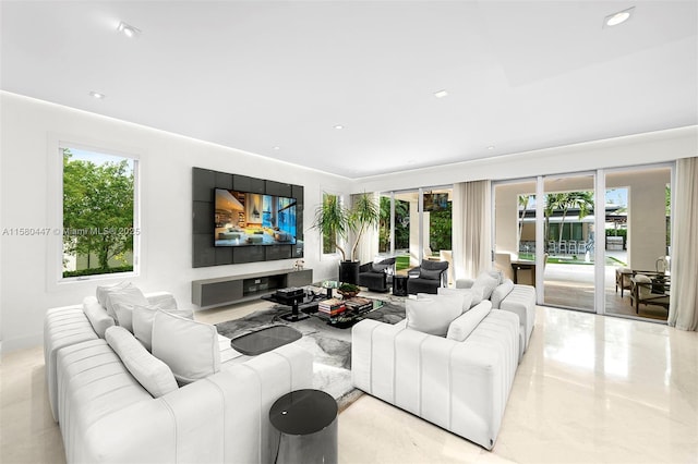 living room with recessed lighting