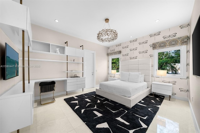 bedroom featuring tile patterned floors