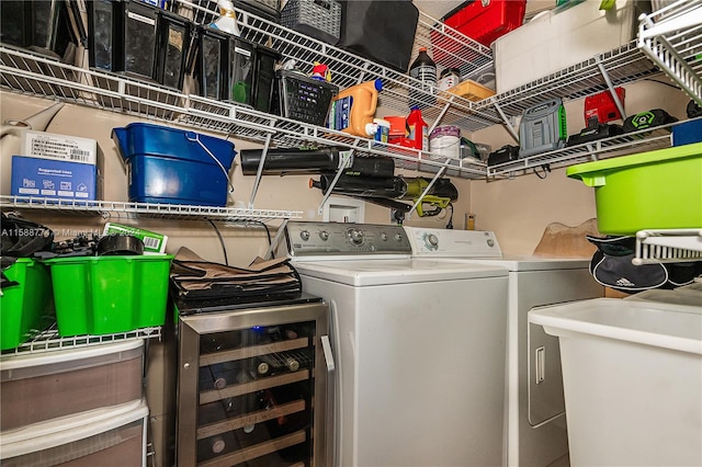 washroom with sink, washing machine and dryer, and hookup for a washing machine