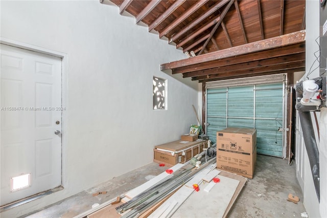 garage featuring wood ceiling