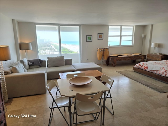 interior space featuring tile floors and multiple windows