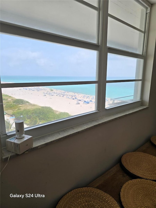 view of water feature featuring a beach view