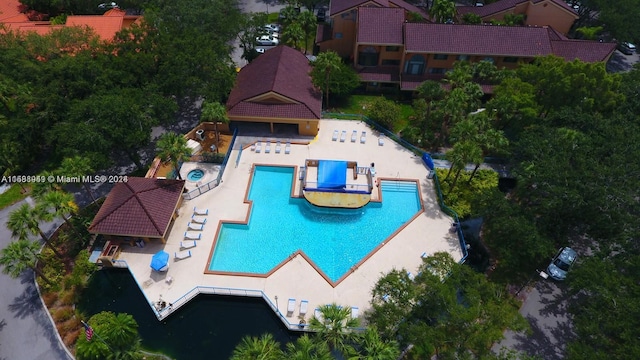 view of swimming pool with a patio area