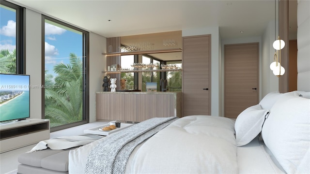 bedroom with expansive windows