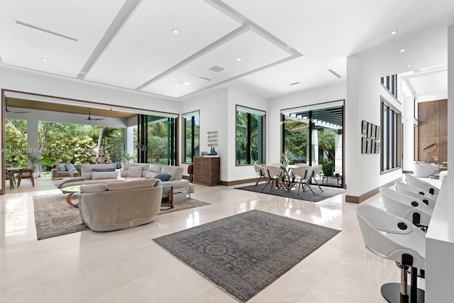 living room with ceiling fan