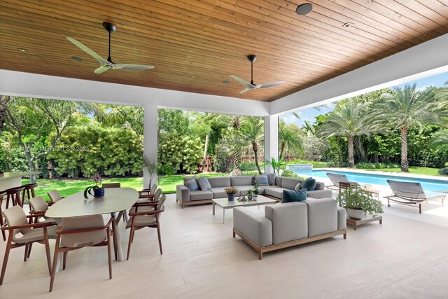 view of patio / terrace with ceiling fan and an outdoor hangout area