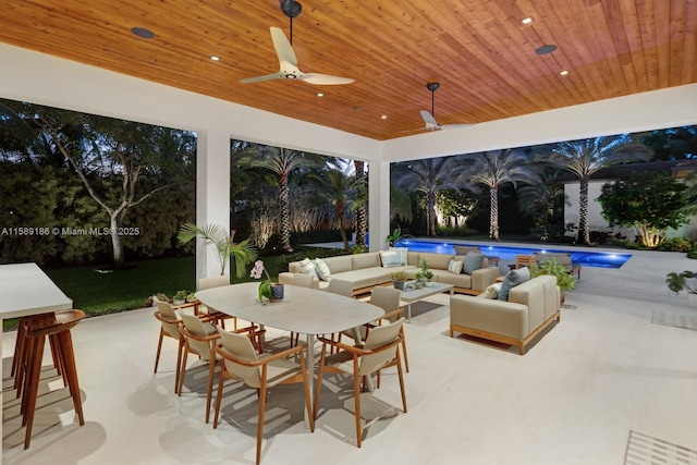 view of patio / terrace featuring ceiling fan and an outdoor hangout area