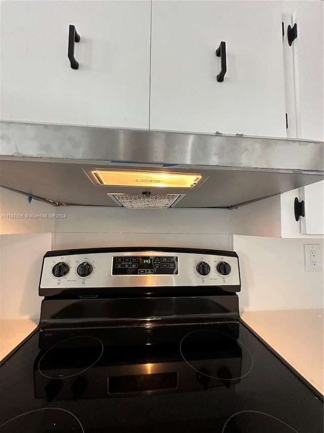 details with white cabinets and stainless steel electric range