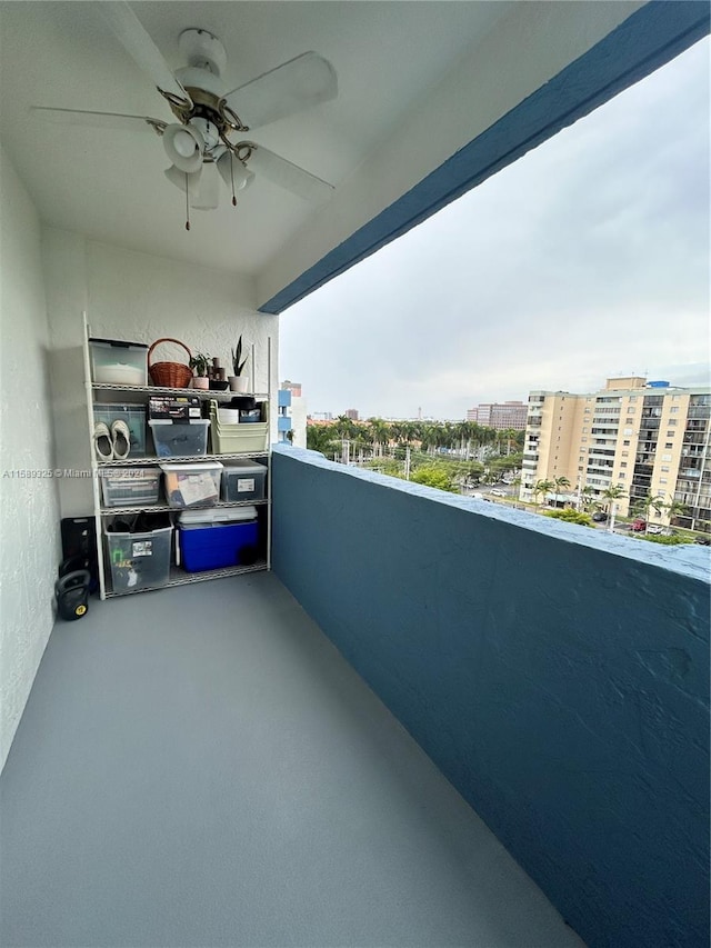 balcony with ceiling fan