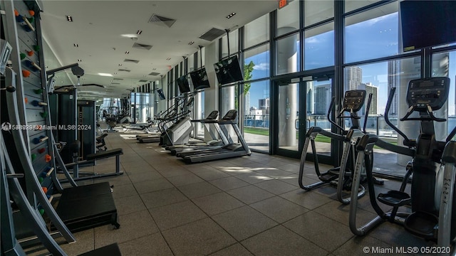 exercise room with a wealth of natural light and a wall of windows