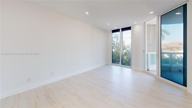 empty room featuring light wood-type flooring and expansive windows