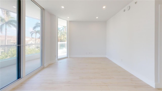 unfurnished room with light hardwood / wood-style floors and expansive windows