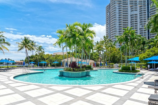 view of pool featuring a patio