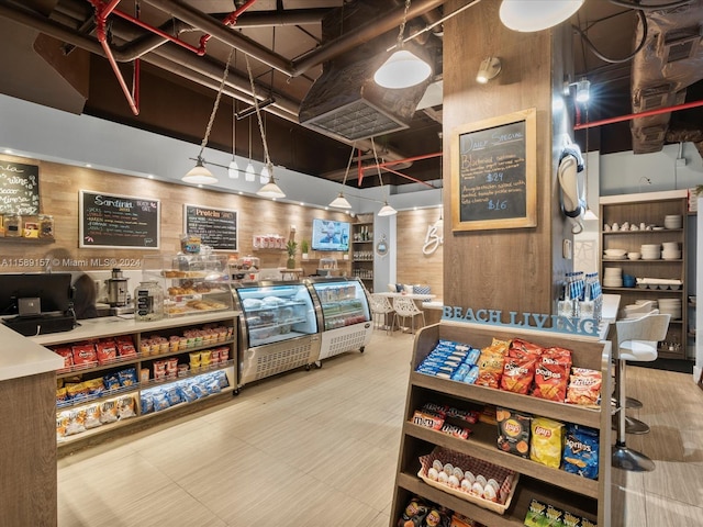 interior space with wooden walls