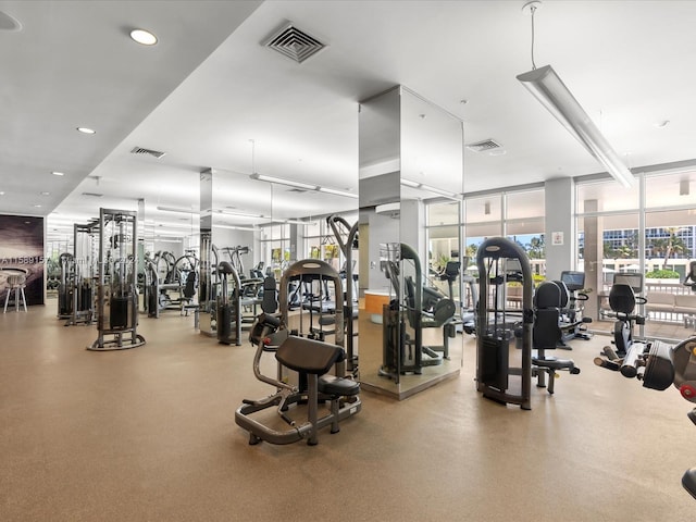 workout area with a wealth of natural light and a wall of windows