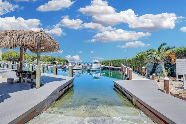 dock area with a water view