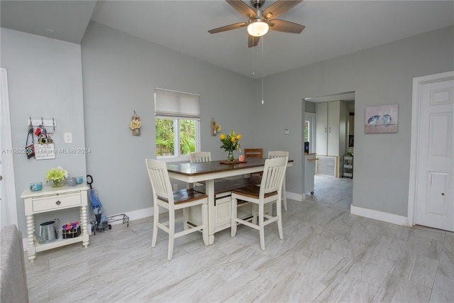 dining area featuring ceiling fan