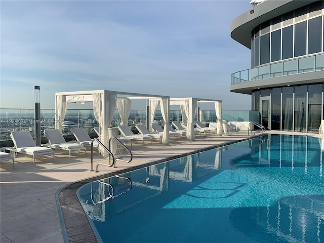 view of pool featuring a patio