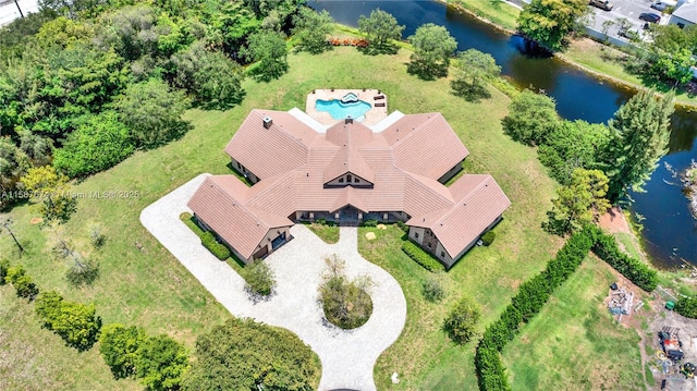 bird's eye view featuring a water view